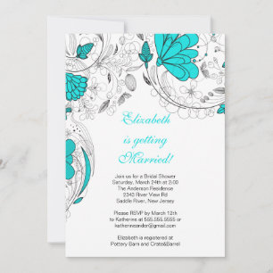 Floral Flowers Bridal Shower Invitation Turquoise