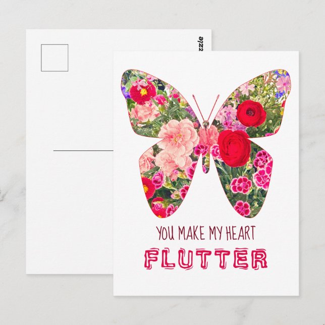 Floral flowers butterfly Valentine's Day Postcard (Front/Back)