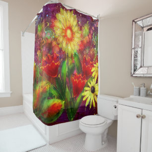 Floral Flowers Flower Abstract Art Red Yellow Shower Curtain