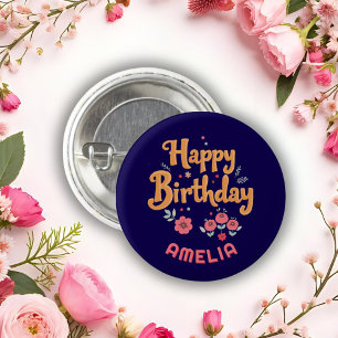 Floral Flowers Happy Birthday Handlettering 3 Cm Round Badge