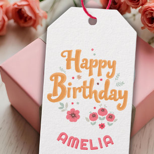 Floral Flowers Happy Birthday Handlettering Gift Tags