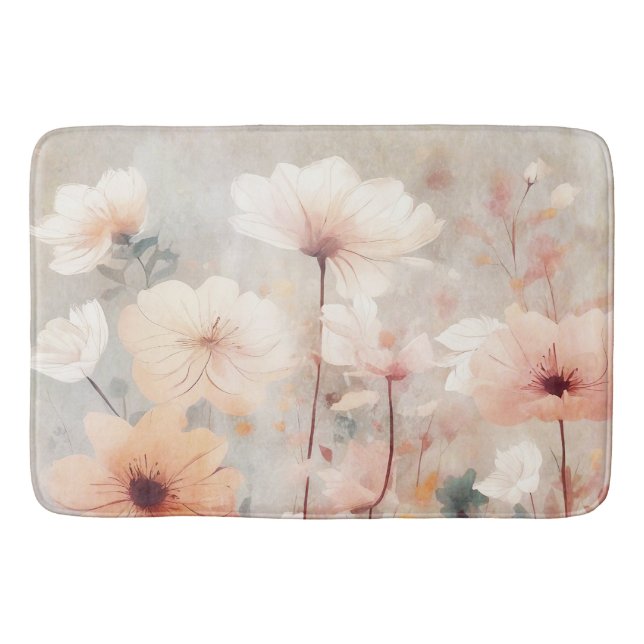 Floral Flowers Orange Beige Peach Design 328 Bath Mat (Front)