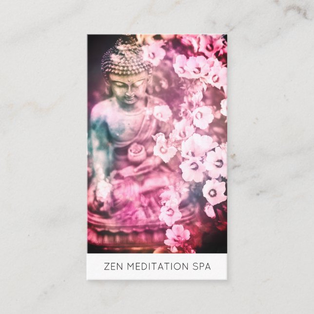 *~* Floral Flowers QR Buddha Meditation Business Card (Front)