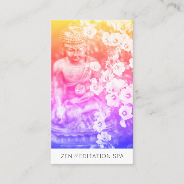 *~* Floral Flowers QR code Ombre Buddha Meditation Business Card (Front)