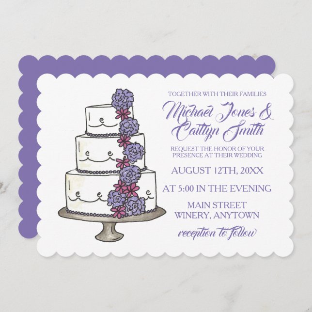 Floral Flowers Roses Bridal Shower Wedding Cake  Invitation (Front/Back)