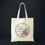 Floral Flowers Roses Bridal Shower Wedding Cake Tote Bag<br><div class="desc">Tote bag features an original illustration of a round cake decorated with white icing and pastel-coloured frosting roses. Simply personalise with your names and event information. Perfect for birthday, wedding, or anniversary favours! This design is also available on other products. Don't see what you're looking for? Need help with customisation?...</div>