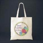 Floral Flowers Roses Bridal Shower Wedding Cake Tote Bag<br><div class="desc">Tote bag features an original illustration of a round cake decorated with white icing and pastel-coloured frosting roses. Simply personalise with your names and event information. Perfect for birthday, wedding, or anniversary favours! This design is also available on other products. Don't see what you're looking for? Need help with customisation?...</div>