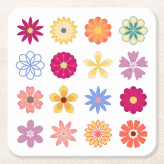 Floral Flowers, Vintage Flowers, Garden Floral Square Paper Coaster
