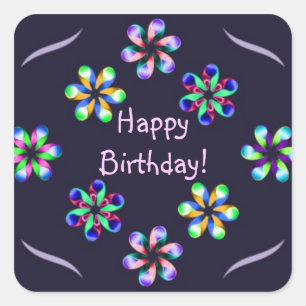 Floral fluorescence square sticker