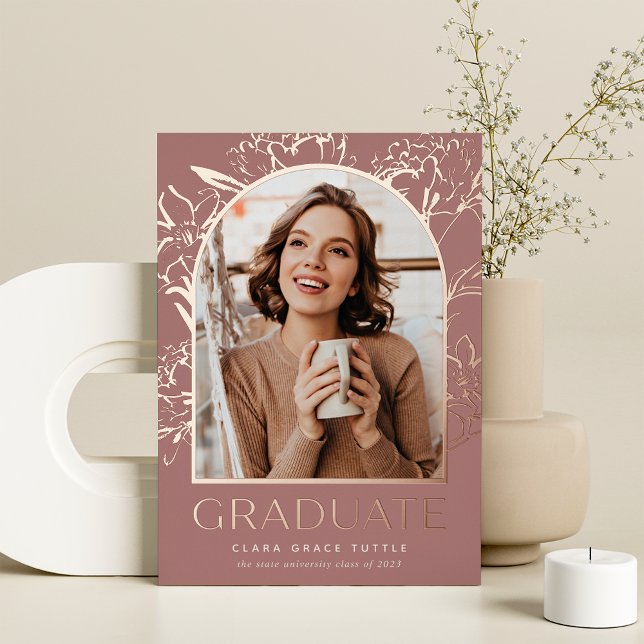 Floral Foil Arch Photo Graduation Announcement (Creator Uploaded)