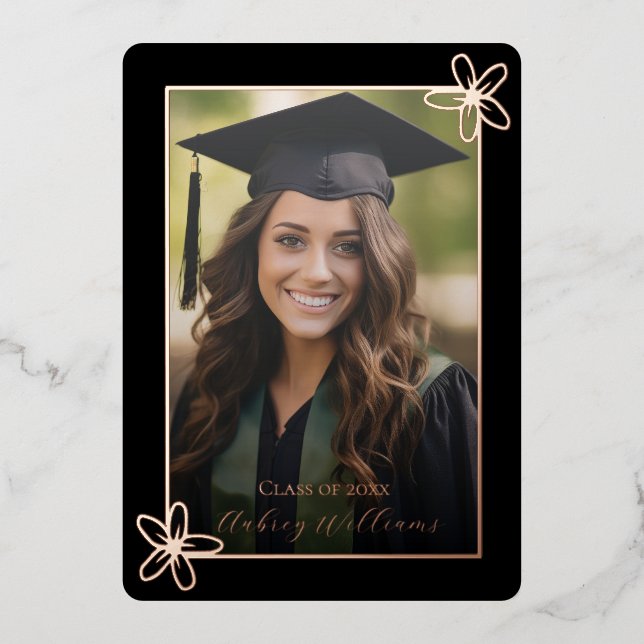 Floral Foil Photo Graduation Celebration Invite (Front)