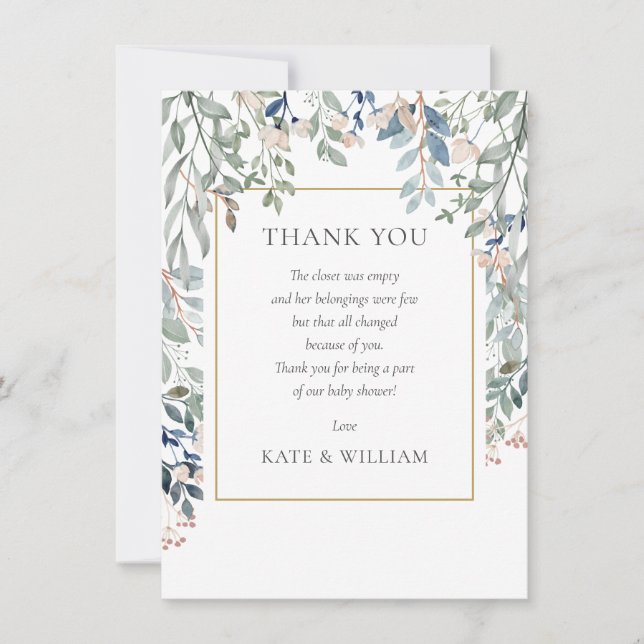 Floral Foliage Baby Shower Poem Thank You Card (Front)