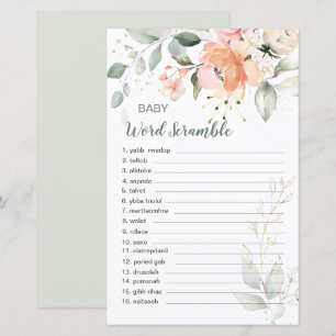 Floral Foliage Baby Word Scramble Game Paper Sheet