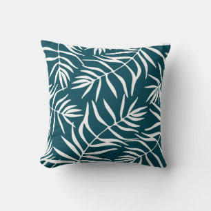 Floral foliage blue white tropical summer cushion