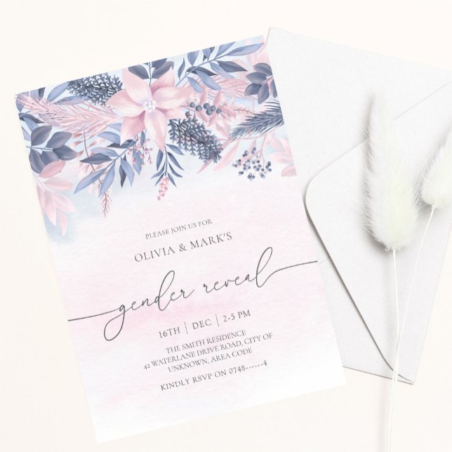 Floral Foliage Christmas Holiday Gender Reveal Invitation (Creator Uploaded)