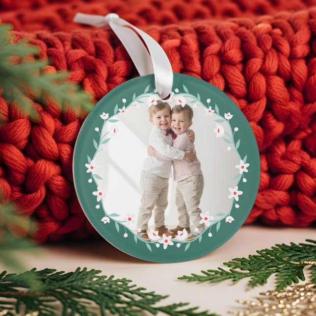 Floral Foliage Crest Elegant Green Photos Keepsake Ornament (Floral Foliage Crest Elegant Green Photos Keepsake Ornament)