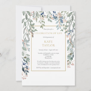 Floral Foliage Funeral Celebration of Life Invitation