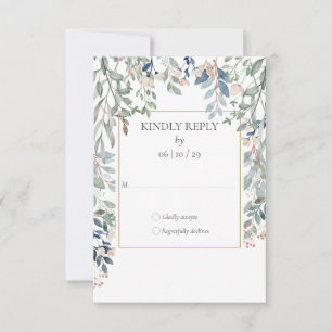 Floral Foliage Gold Geometric Wedding RSVP Card