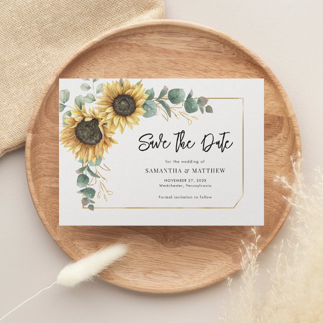 Floral Foliage Greenery Sunflower Save The Date (Sunflower Save the Date Script Orleans Horizontal)