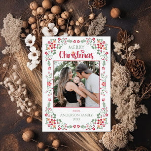 Floral Foliage One Photo Christmas Holiday Card