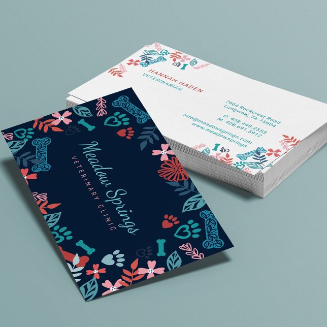 Floral & Foliage Pet Paw Print Pattern Business Card (Creator Uploaded)