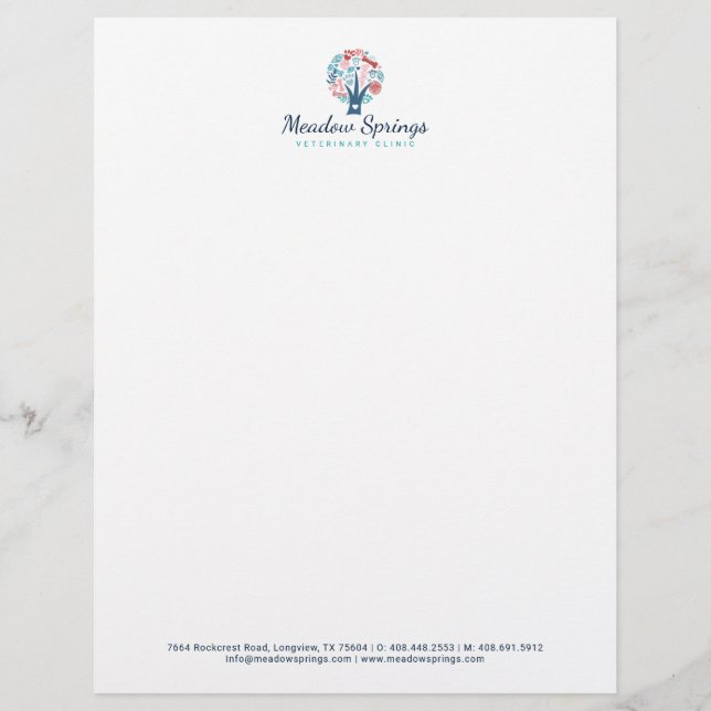 Floral & Foliage Pet Paw Print Tree Custom Letterhead (Front)