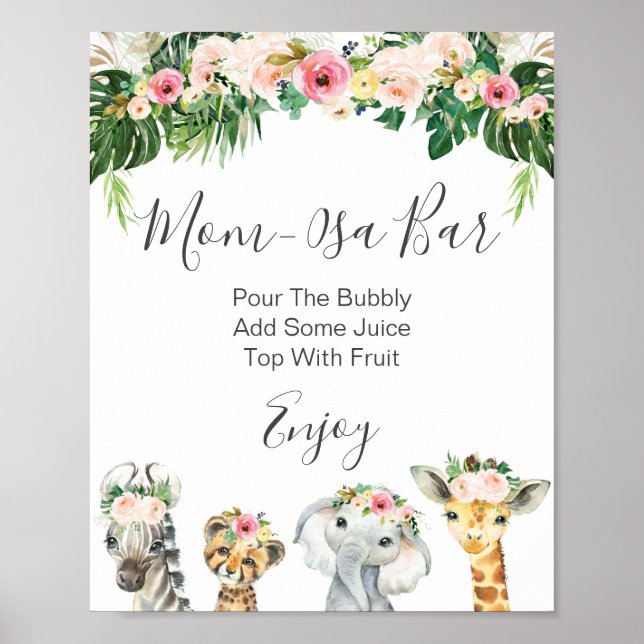 Floral Foliage Safari Mum-Osa Bar Baby Shower  Poster (Front)