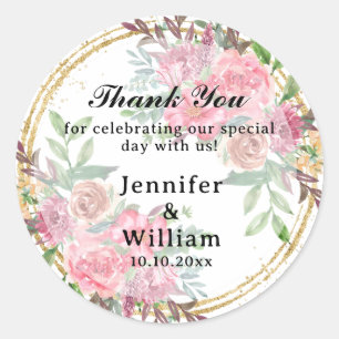 Floral Foliage Thank You Wedding Business Birthday Classic Round Sticker