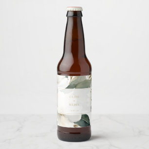 Floral Foliage Watercolor Wedding  Beer Bottle Label