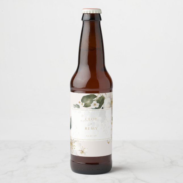 Floral Foliage Watercolor Wedding  Beer Bottle Label (Front)