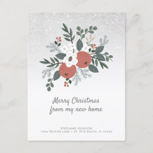 Floral Folk Art Glitter Holiday Moving Postcard