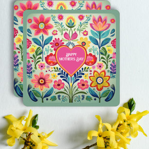 Floral Folk Art Heart Mother’s Day Card
