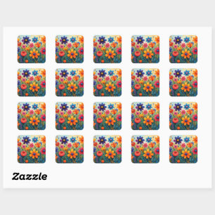 Floral Folk Art Illustration Square Sticker