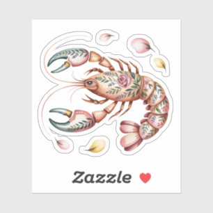 Floral Folk Art Lobster Illustration