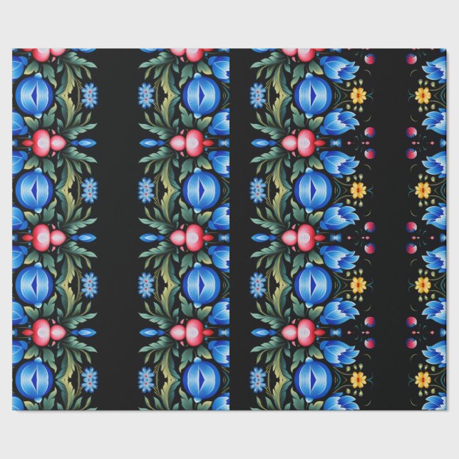 Floral Folk Art Modern Wrapping Paper (Seam)