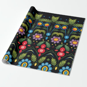Floral Folk Art Modern Wrapping Paper