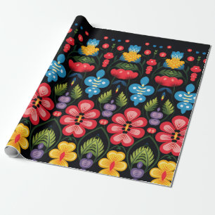 Floral Folk Art Modern Wrapping Paper
