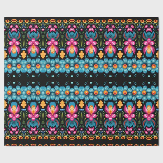 Floral Folk Art Modern Wrapping Paper (Seam)