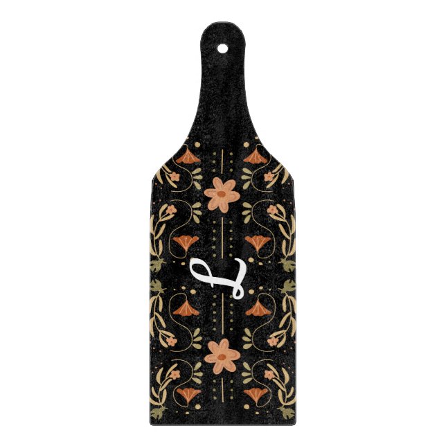 Floral Folk Art Monogram charcuterie Cutting Board (Front)