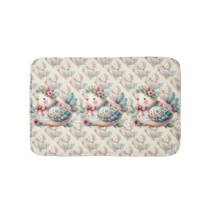 Floral Folk Bird with Pastel Boho Charm Bath Mat