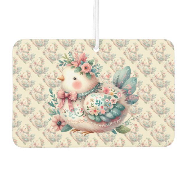 Floral Folk Bird with Pastel Boho Charm Car Air Freshener (Front)
