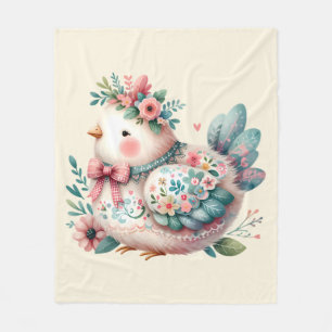 Floral Folk Bird with Pastel Boho Charm Fleece Blanket