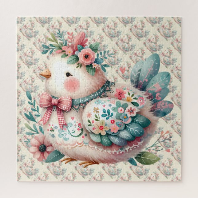 Floral Folk Bird with Pastel Boho Charm Jigsaw Puzzle (Vertical)