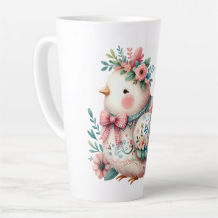 Floral Folk Bird with Pastel Boho Charm Latte Mug