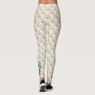 Floral Folk Bird with Pastel Boho Charm Leggings