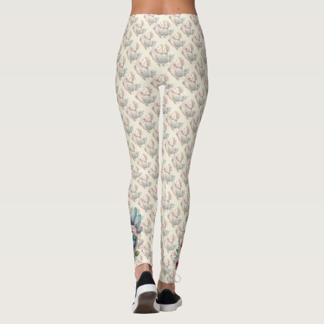 Floral Folk Bird with Pastel Boho Charm Leggings (Back)