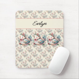 Floral Folk Bird with Pastel Boho Charm Mouse Pad