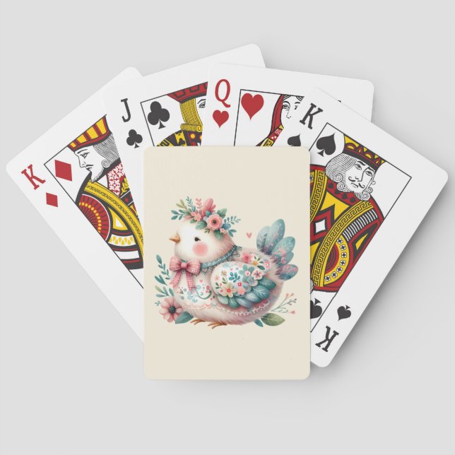 Floral Folk Bird with Pastel Boho Charm Playing Cards (Back)