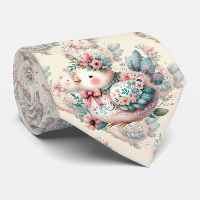 Floral Folk Bird with Pastel Boho Charm Tie (Rolled)