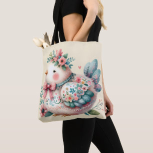 Floral Folk Bird with Pastel Boho Charm Tote Bag